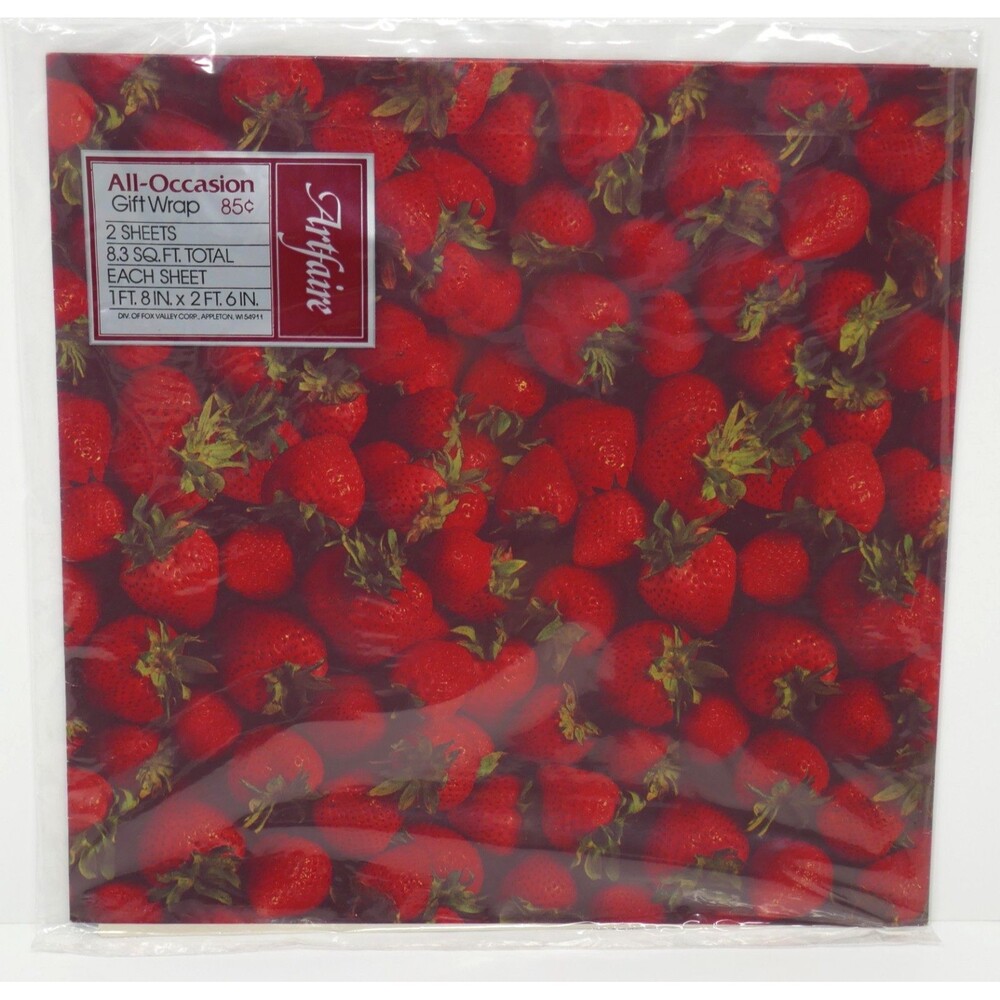 Artfaire Vintage Strawberry Gift Wrap Red Fruit Strawberries Flat Wrapping Paper